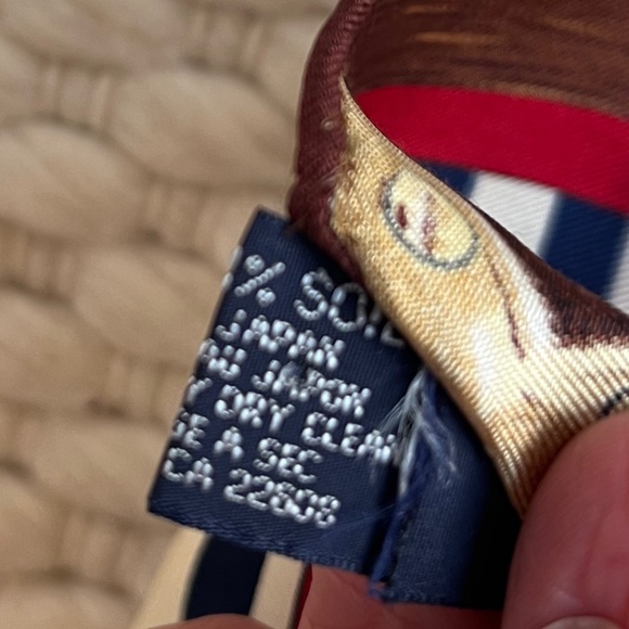 Ralph Lauren 35” Silk Scarf Nautical Anchor Club Rope Knots Red Stripe Vintage - Picture 6 of 6